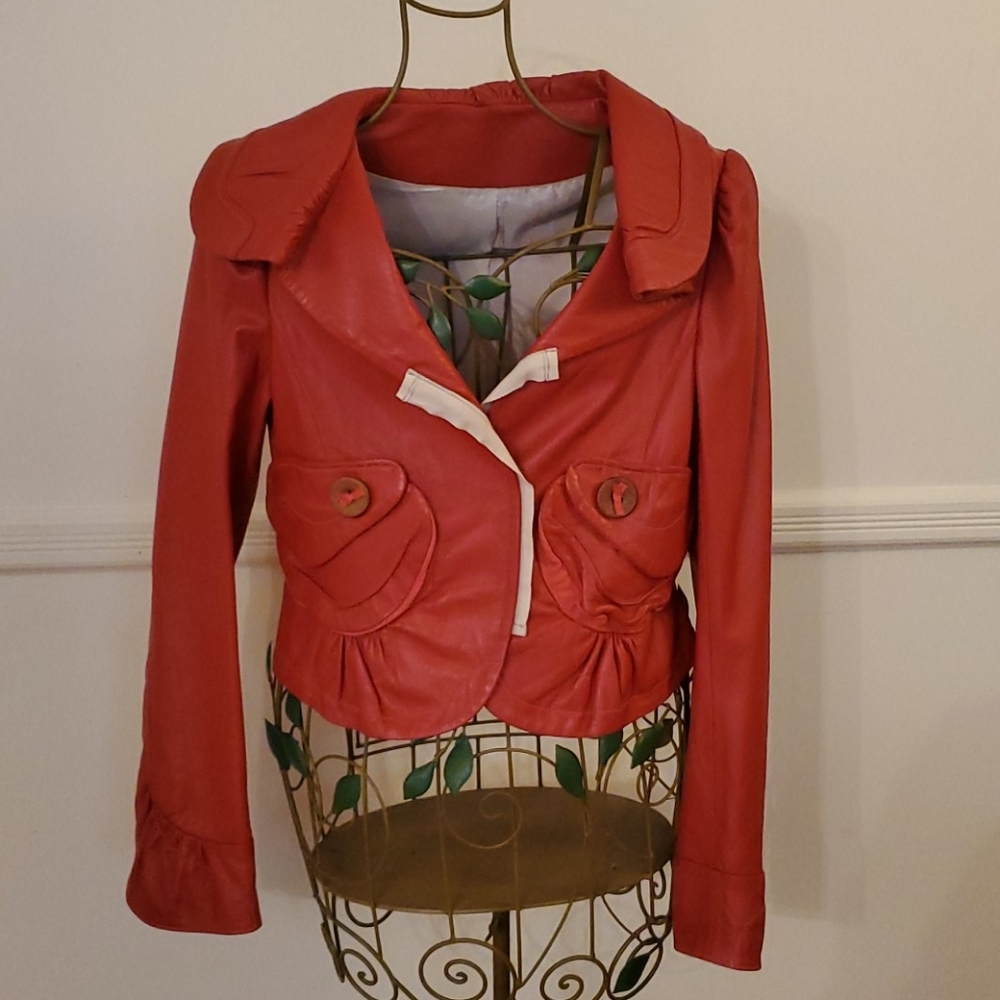 Gorgeous Hanni Y red Leather Jacket